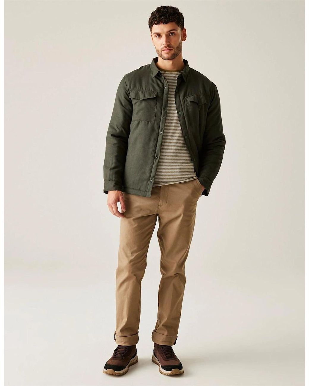 Regatta Green Collared Neck Long Sleeve Regular Fit Overshirt for men