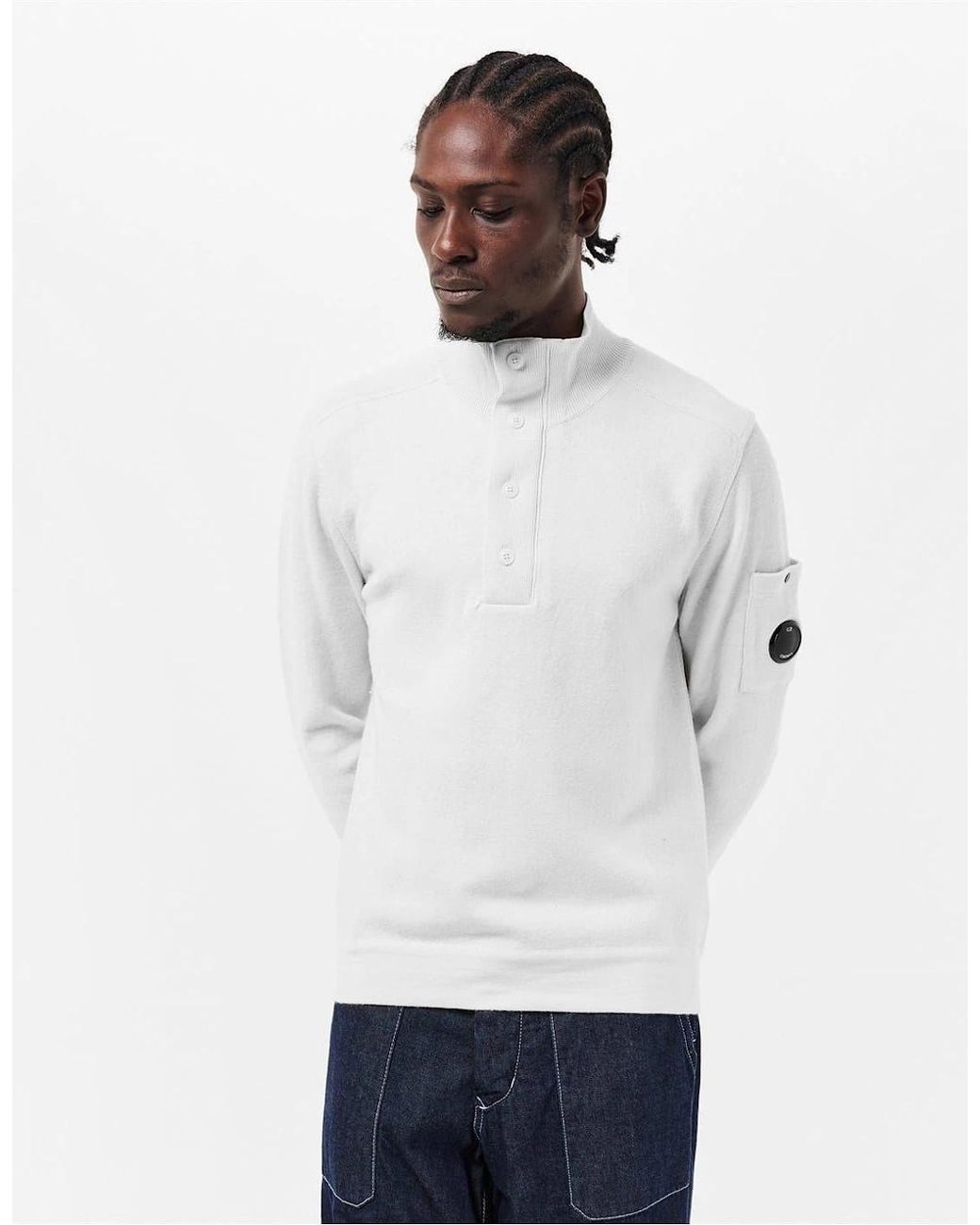 C P Company White Crew Neck Jumper for men