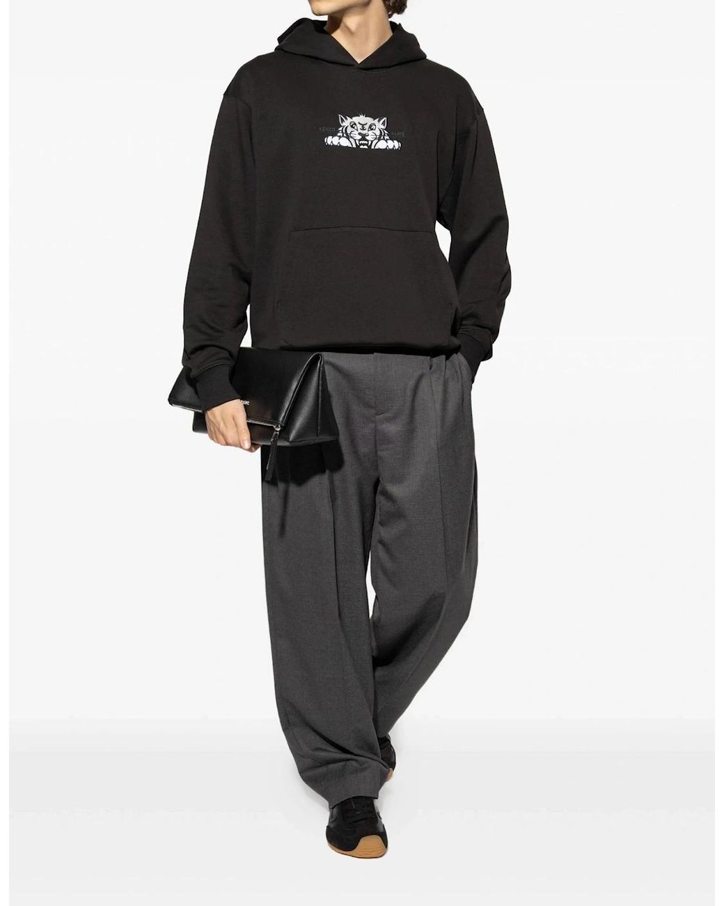 KENZO Black Happy Tiger Embroidered Classic Hoodie for men