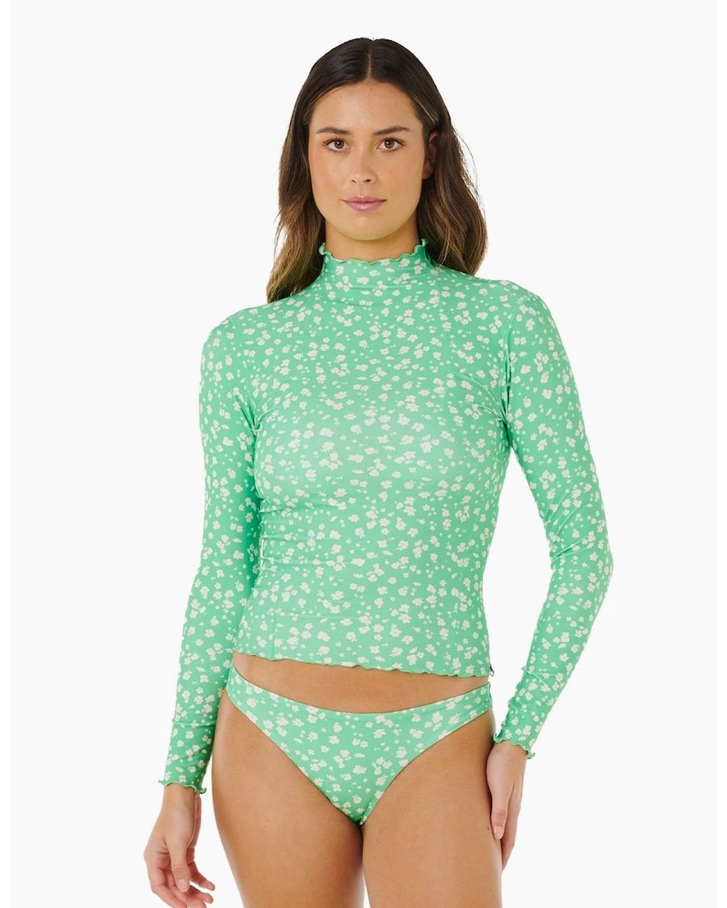 Rip Curl Green Rip Curl Surf Side Upf Long Sleeve Rash Vest