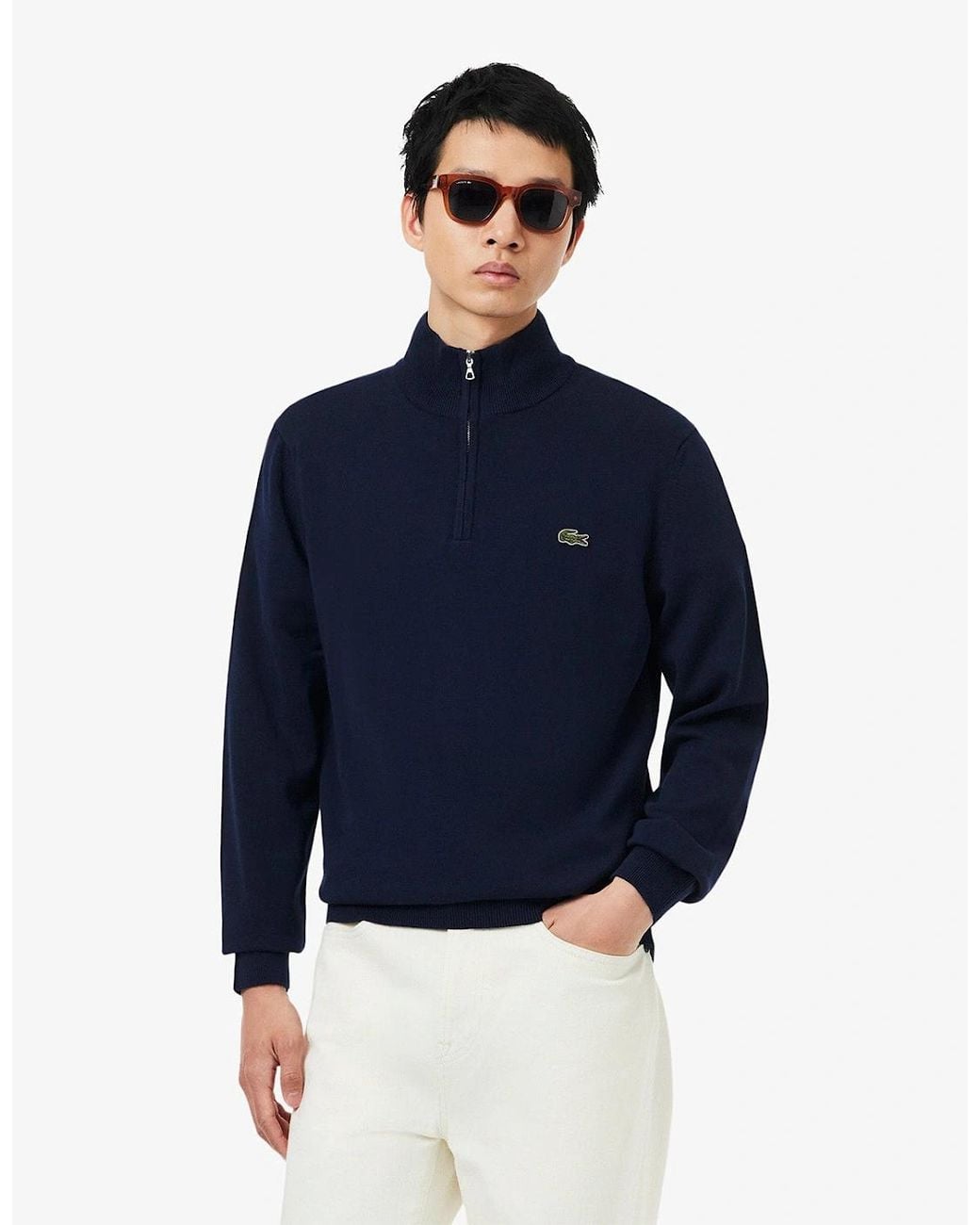 Lacoste Blue Ah1980 Quarter Zip Cotton Knit for men