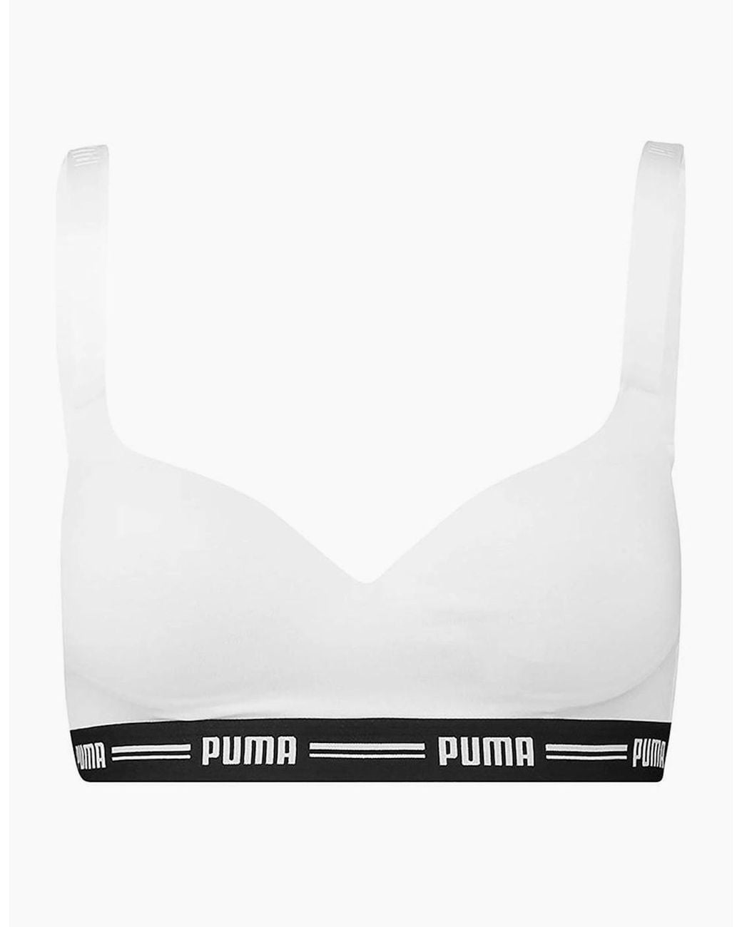 PUMA White Striped Logo Padded Bra Top