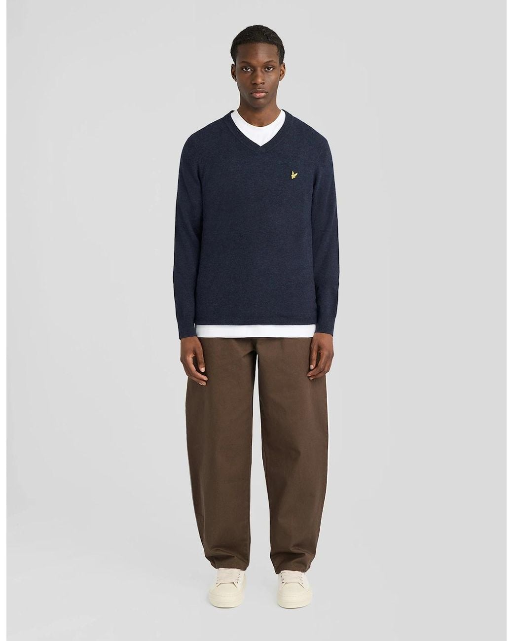 Lyle & Scott Blue Lambswool Blend V-Neck Jumper for men
