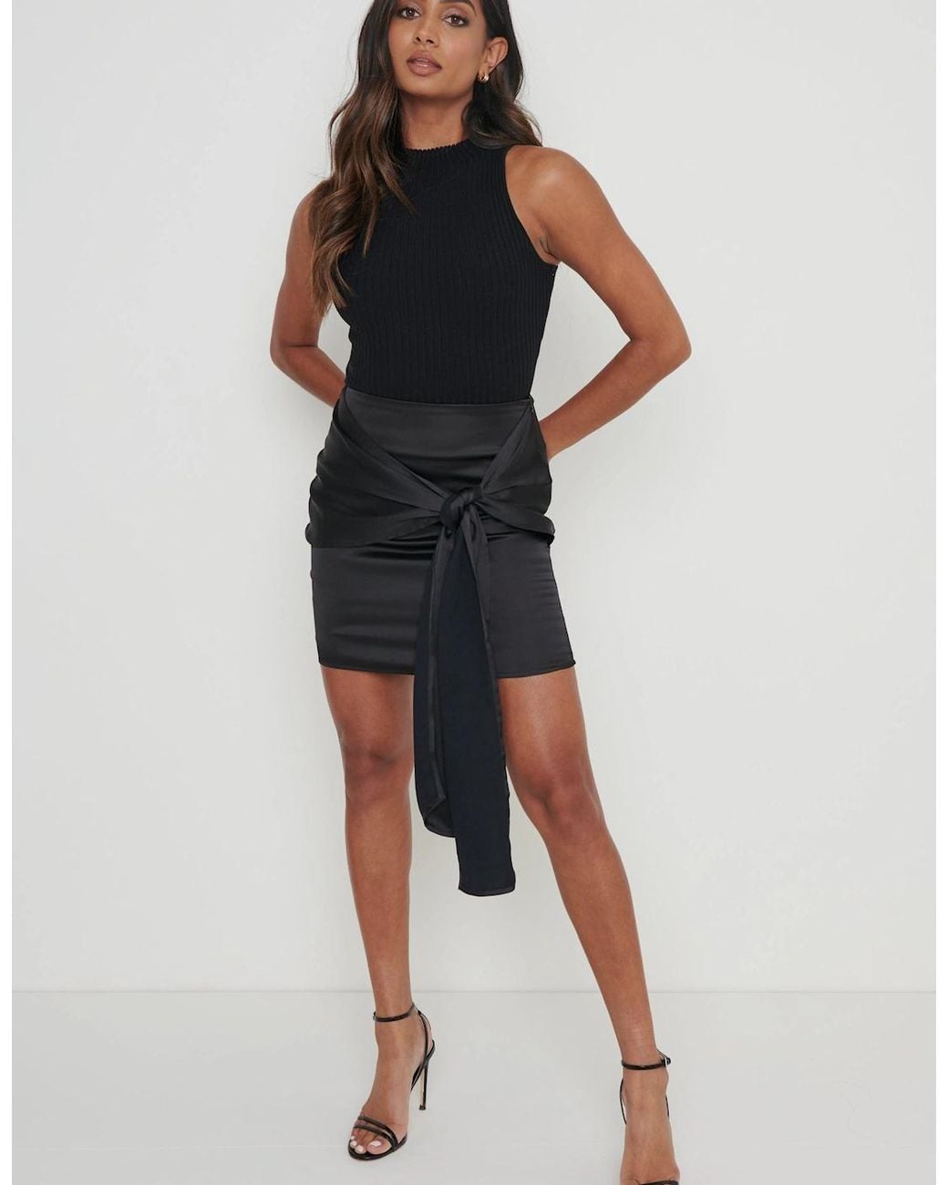 Pretty Lavish Black Teagan Tie Knot Drape Skirt