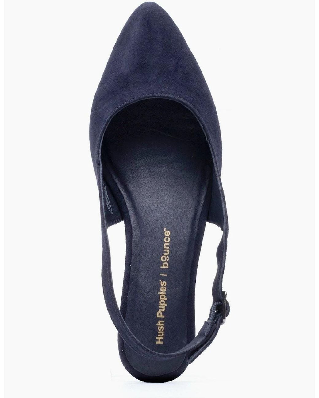 Hush Puppies Blue Nahla Buckle Kitten Heel Leather Round Slingback Shoes