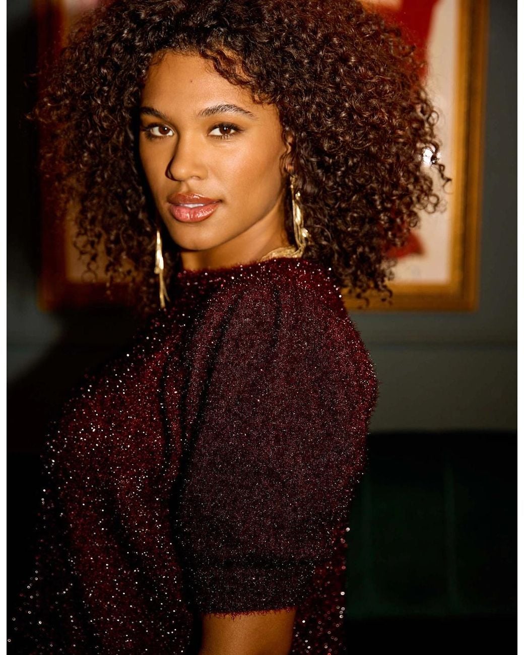 Live Unlimited London Brown Burgundy Sparkle Knitted Short Sleeve Jumper