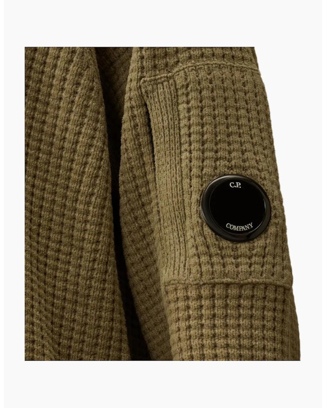 C P Company Green Chenille Waffle Knit Lens Jumper for men