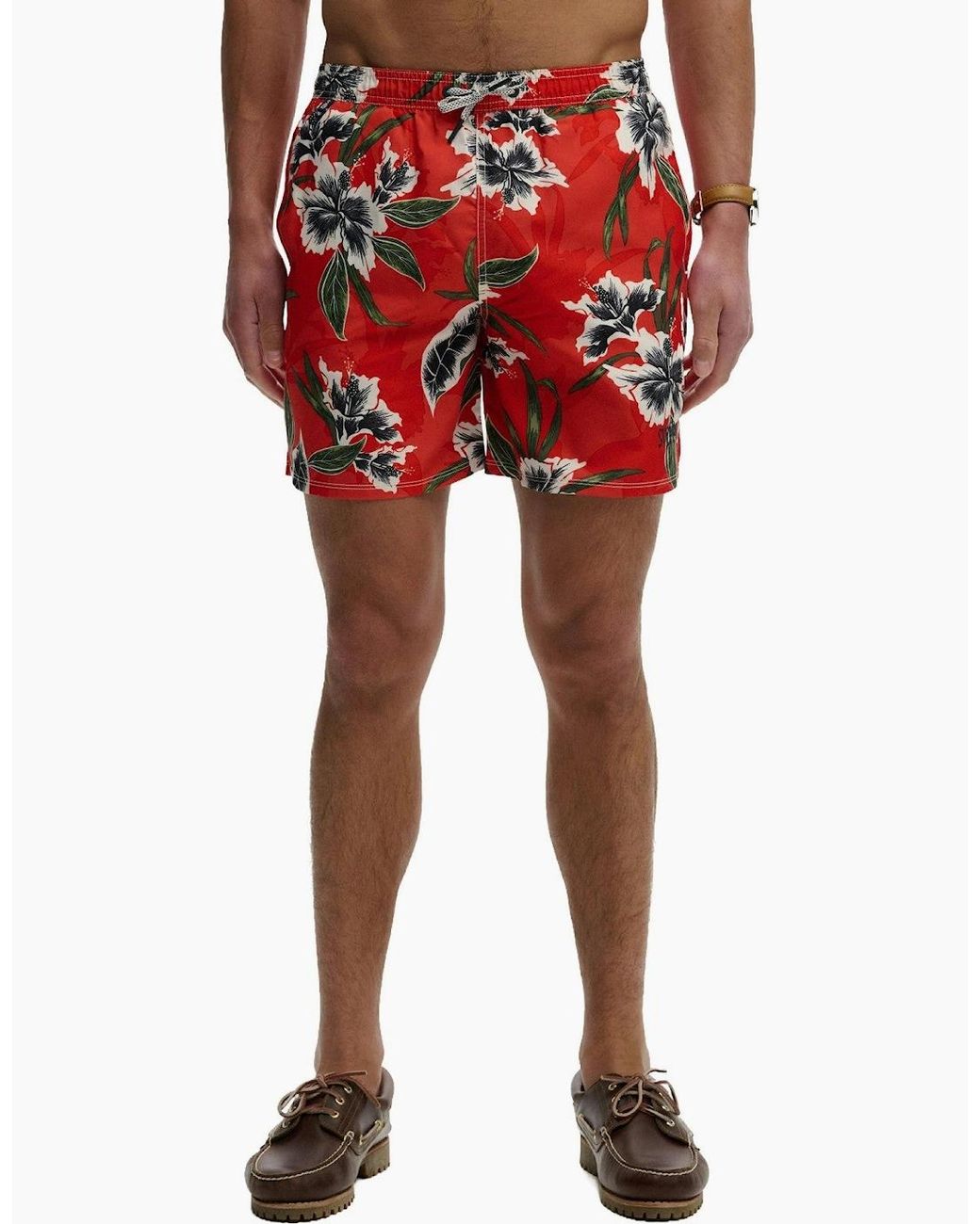 Superdry Red Hawaiian Print 16 Swim Shorts for men