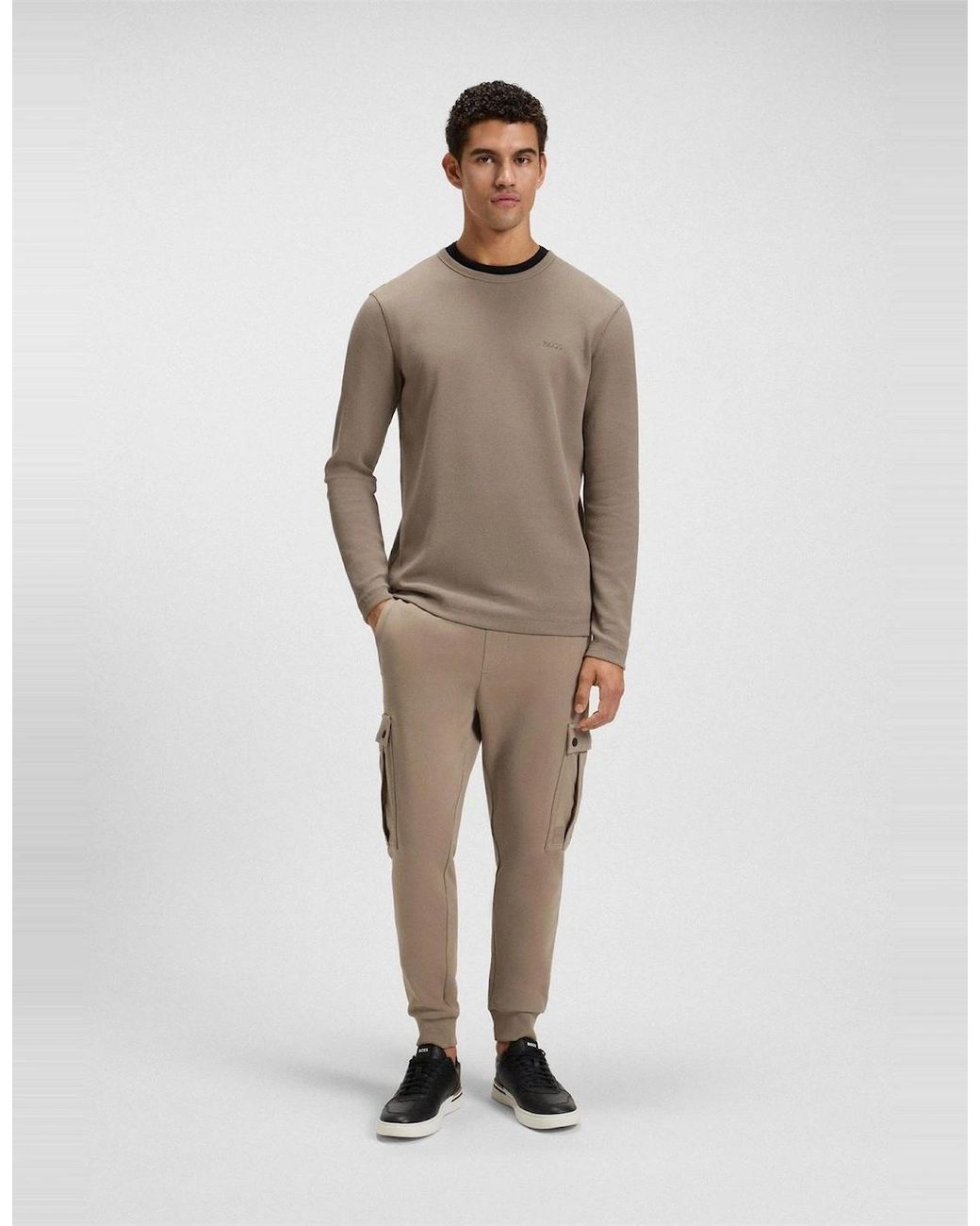 Boss Brown Wordmark Crew Neck Long Sleeve Regular Fit T-Shirt for men