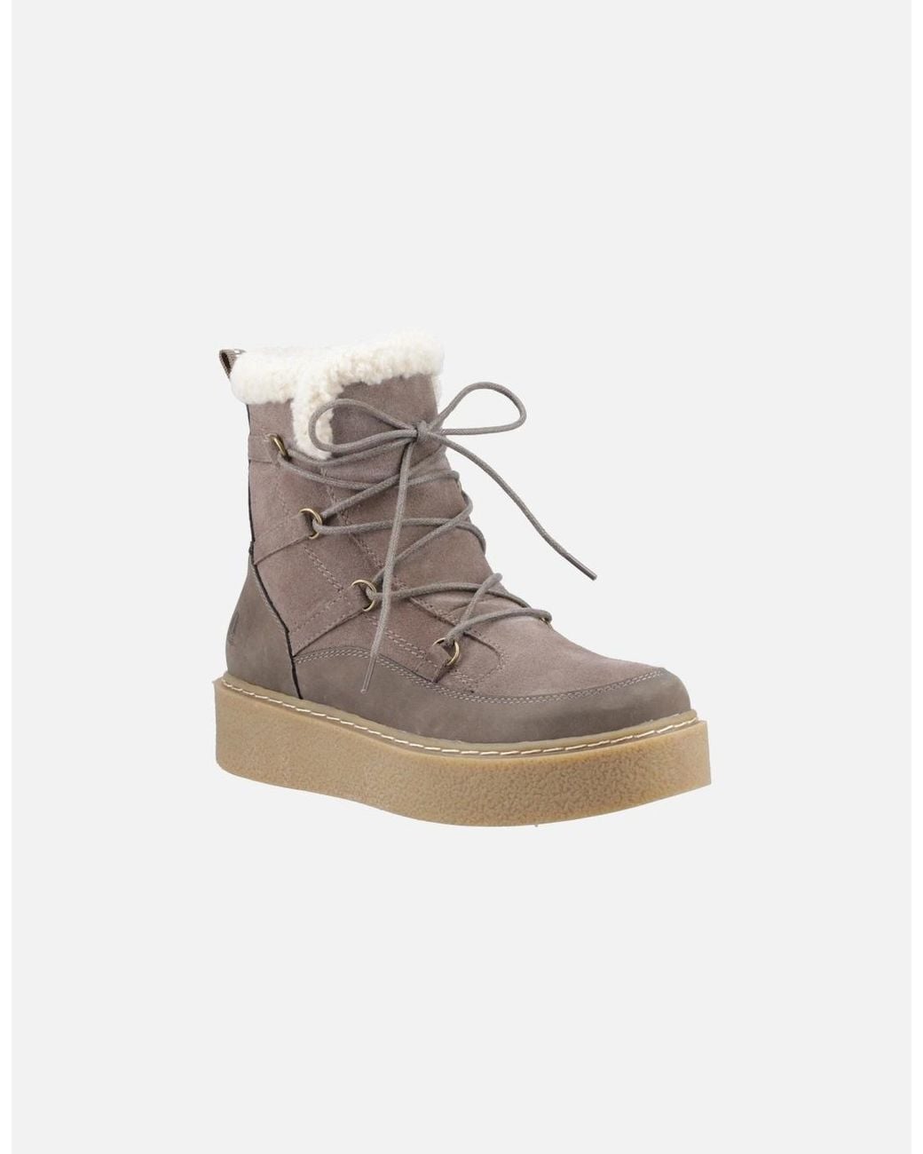 Hush Puppies White Bronte Suede Taupe Winter Mid Calf Boots
