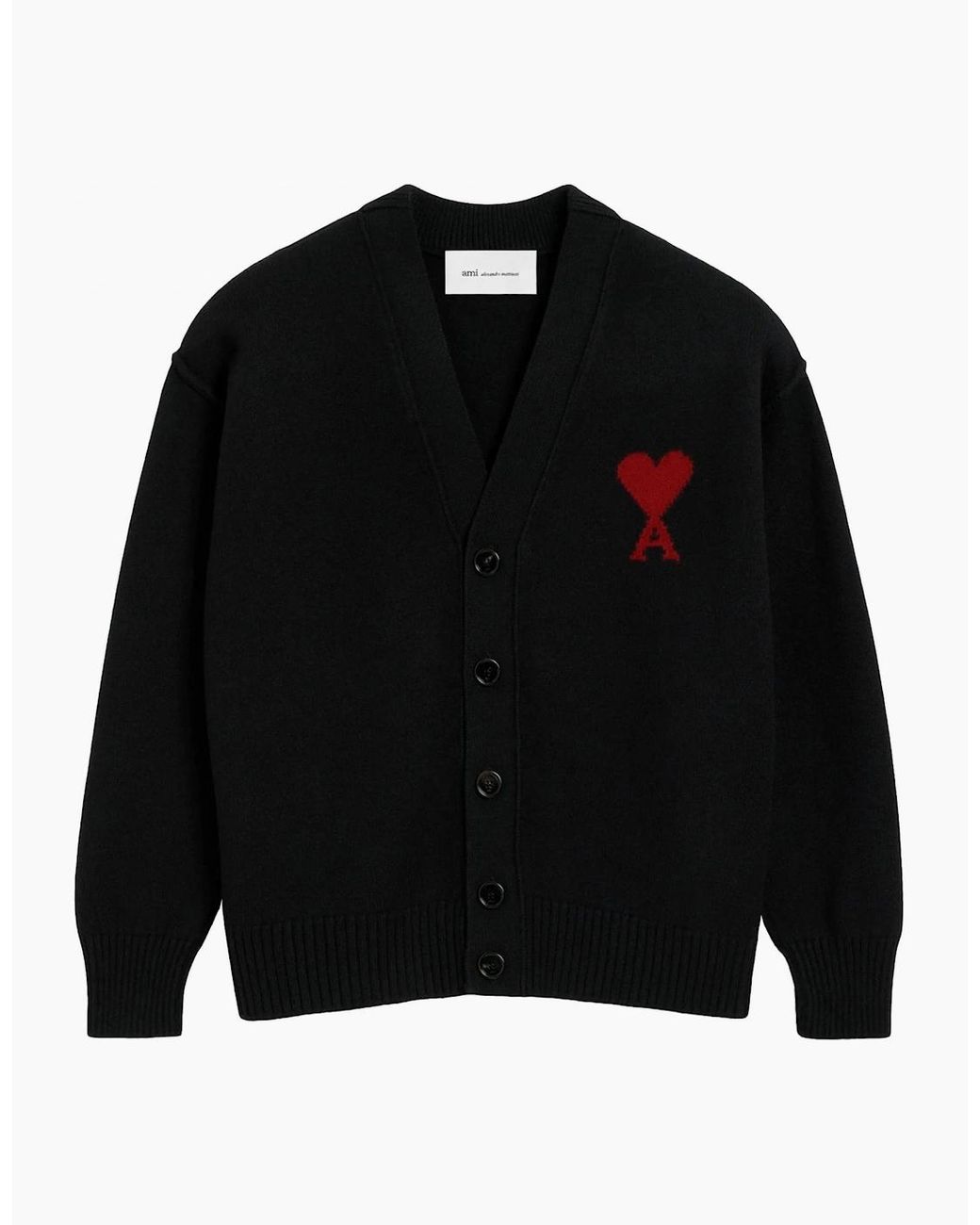 AMI Black Contrasted Ami De Coeur Cardigan for men