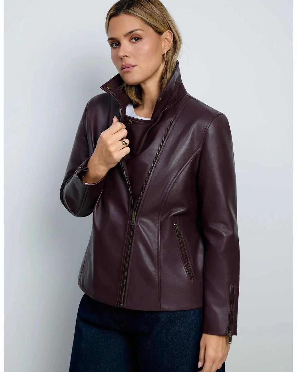 Live Unlimited London Blue Plum Leather Jacket