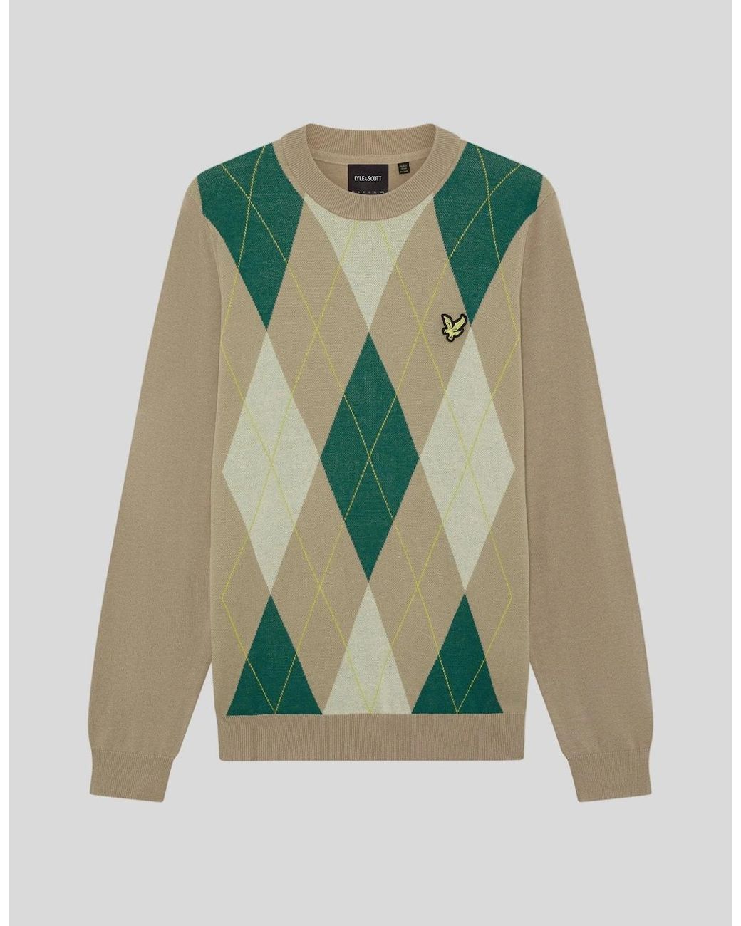 Lyle & Scott Green Archive Argyle Crew Neck Jumper for men