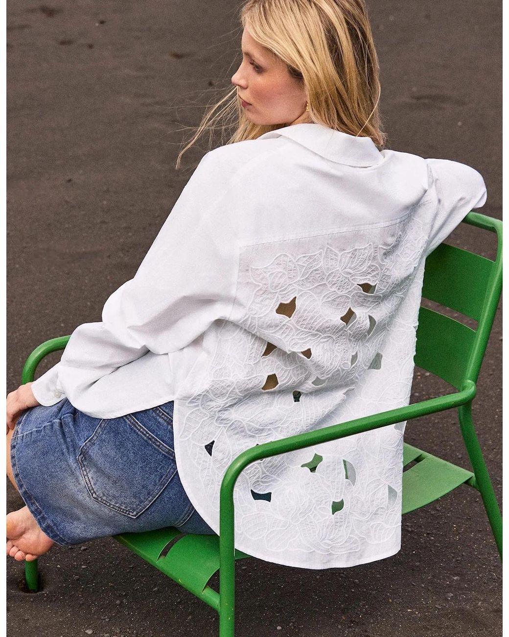 Ro&zo White Cutwork Embroidered Back Shirt