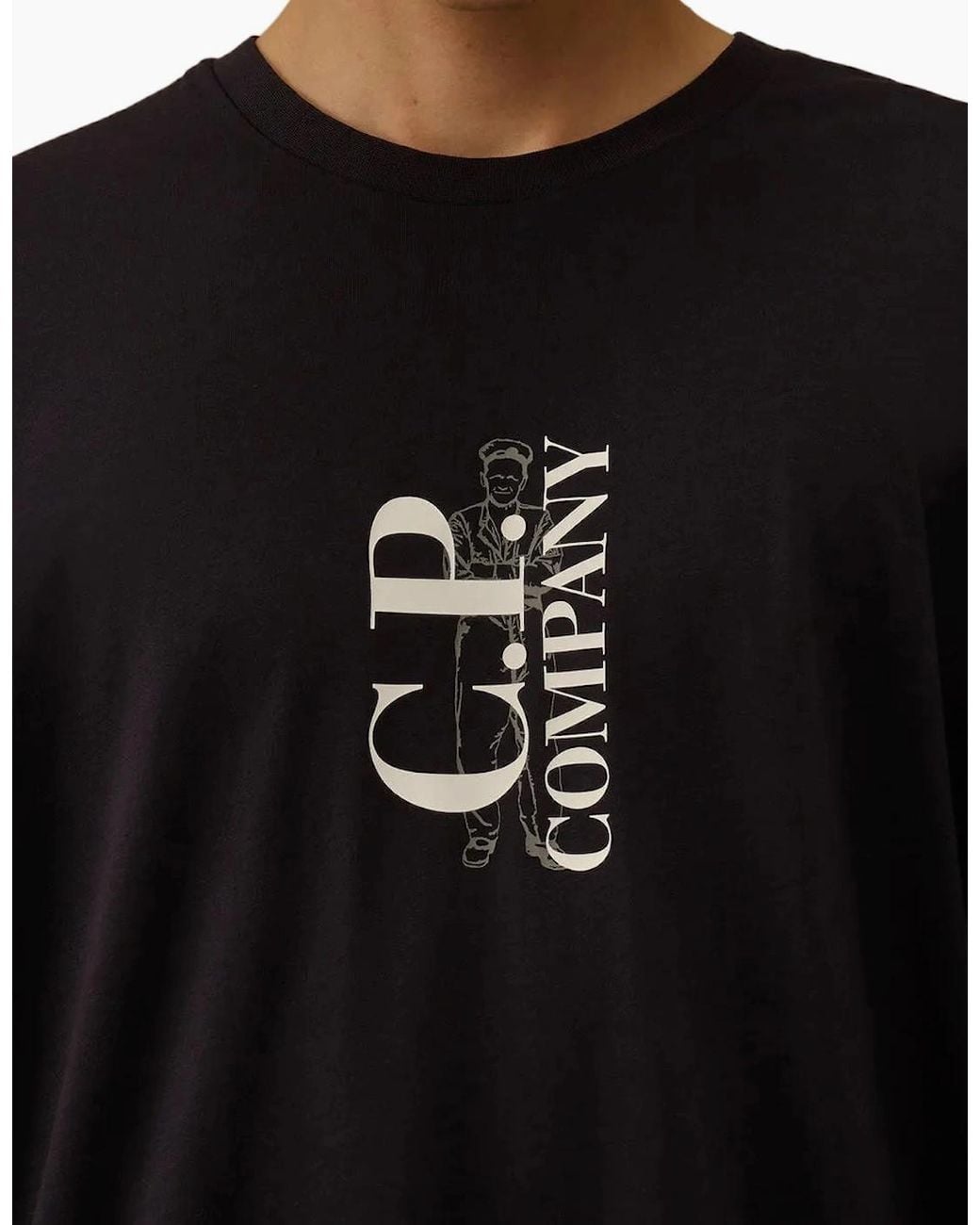 C P Company Black Vertical Logo Print T-Shirt for men
