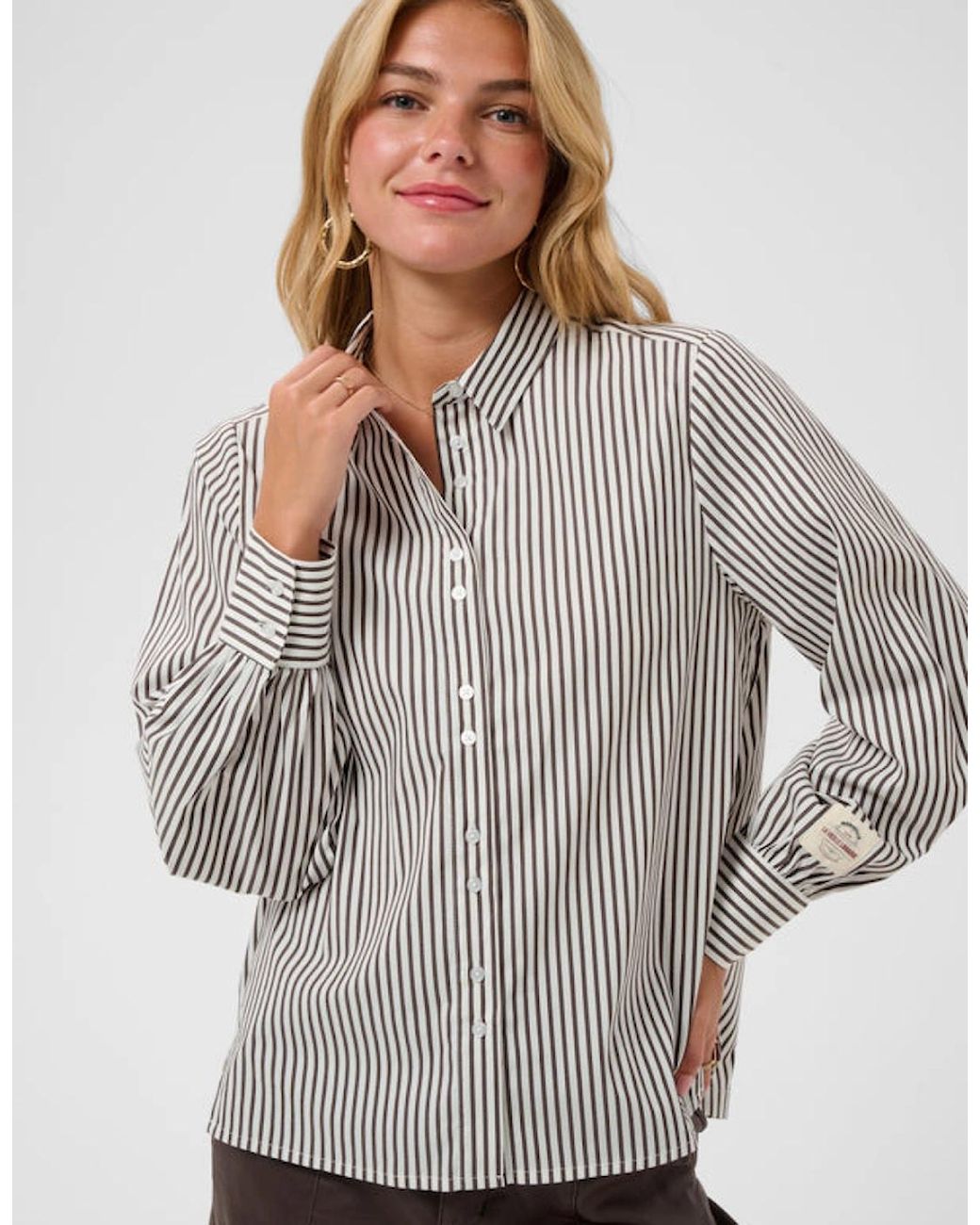 Cream Gray Mira Striped Shirt