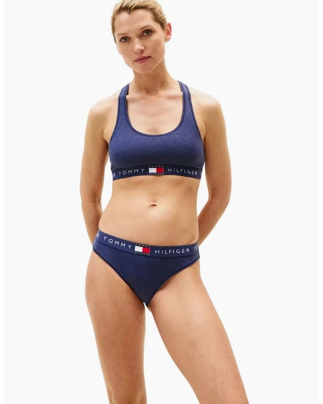 Tommy Hilfiger Blue Heritage Logo Racerback Bralette, Heather