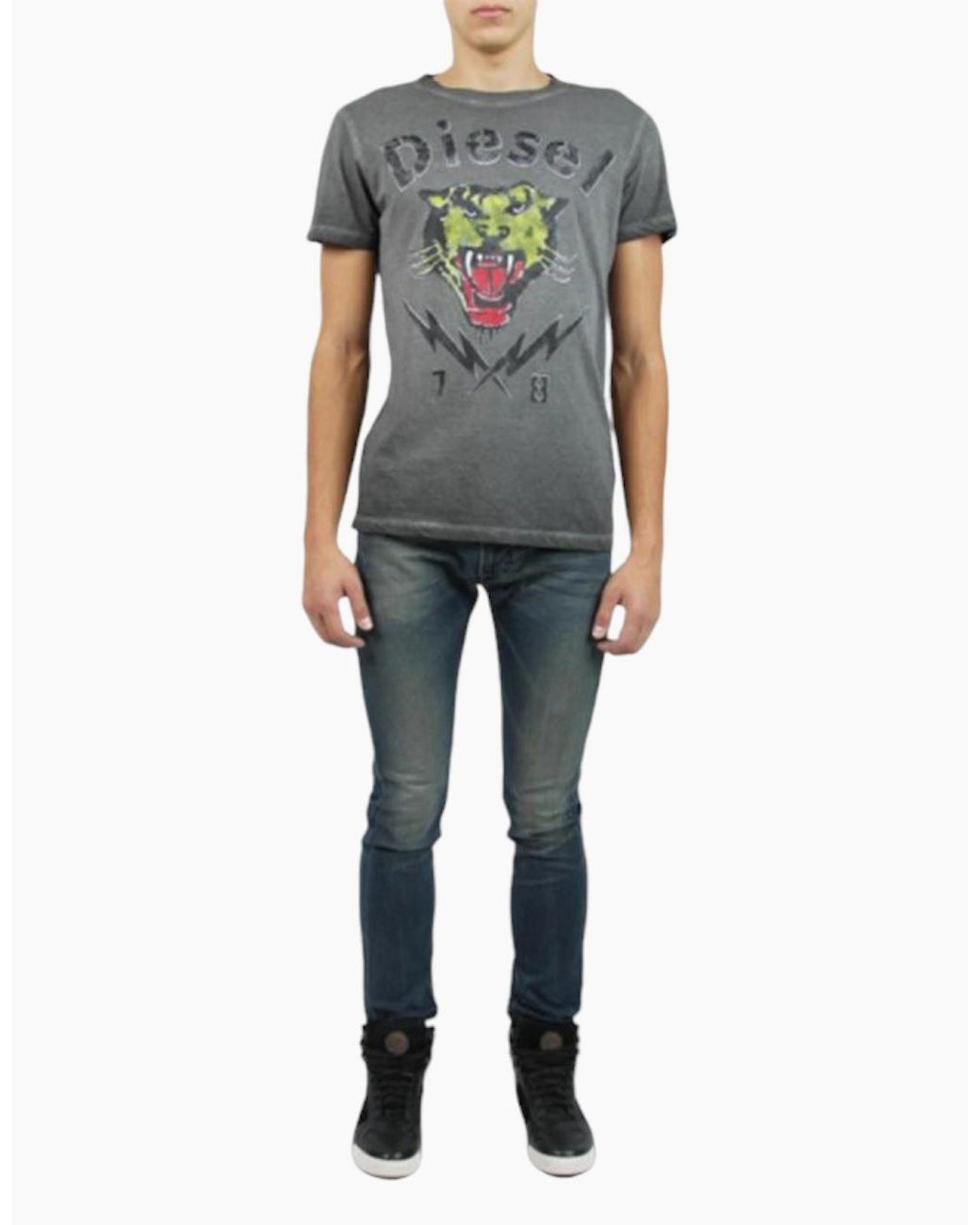 DIESEL Gray T Sons T Shirts Short Sleeve Tiger Print Casual Summer Cotton Tees