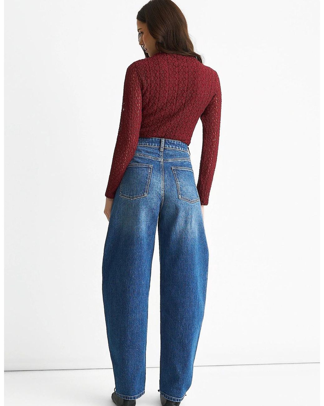 Gini London Blue Mid Rise Barrel Leg Jeans