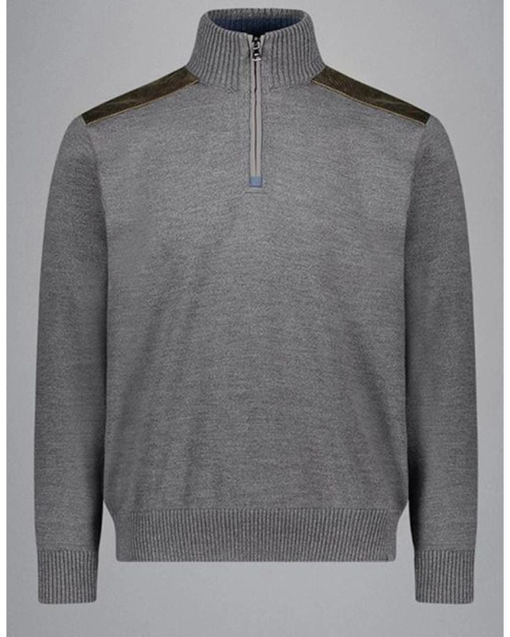 Paul & Shark Gray Soft Touch Wool 1/2 Zip Knit With Contrast Velvet Shoulders for men