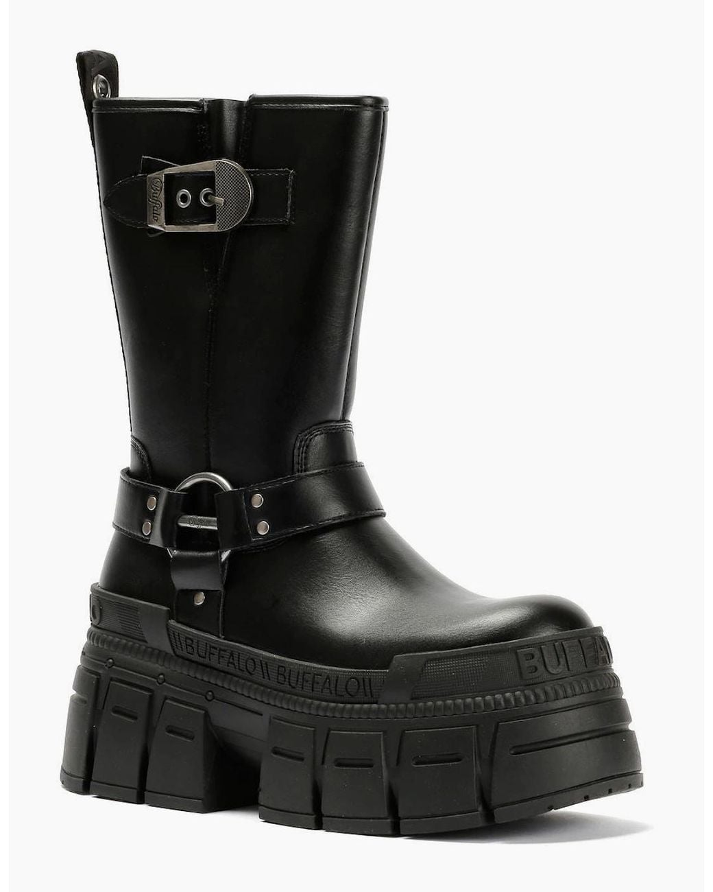 Buffalo Black Gospher Biker Mid Vegan Boots