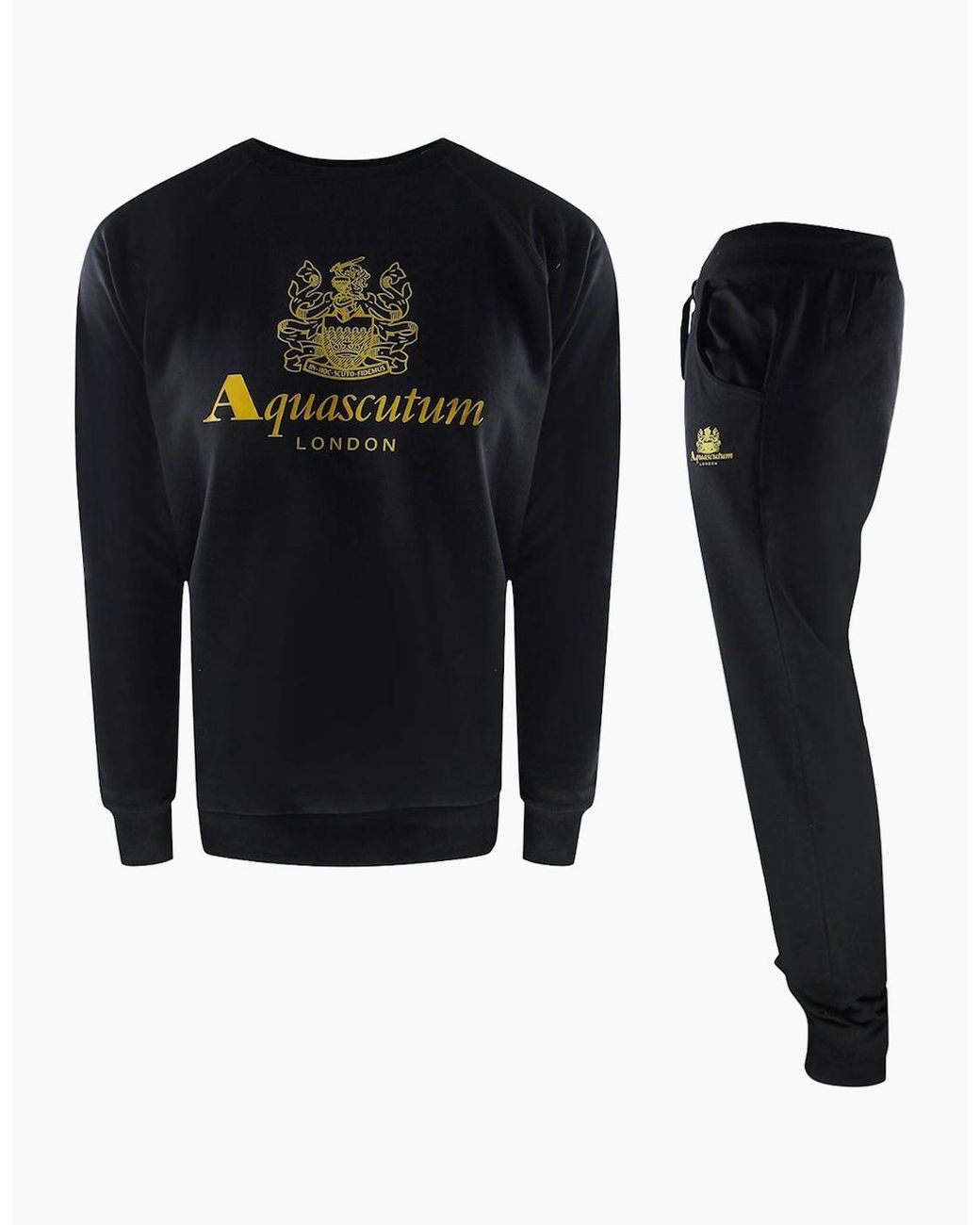 Aquascutum Black London Logo Crewneck Tracksuit Pants Set for men