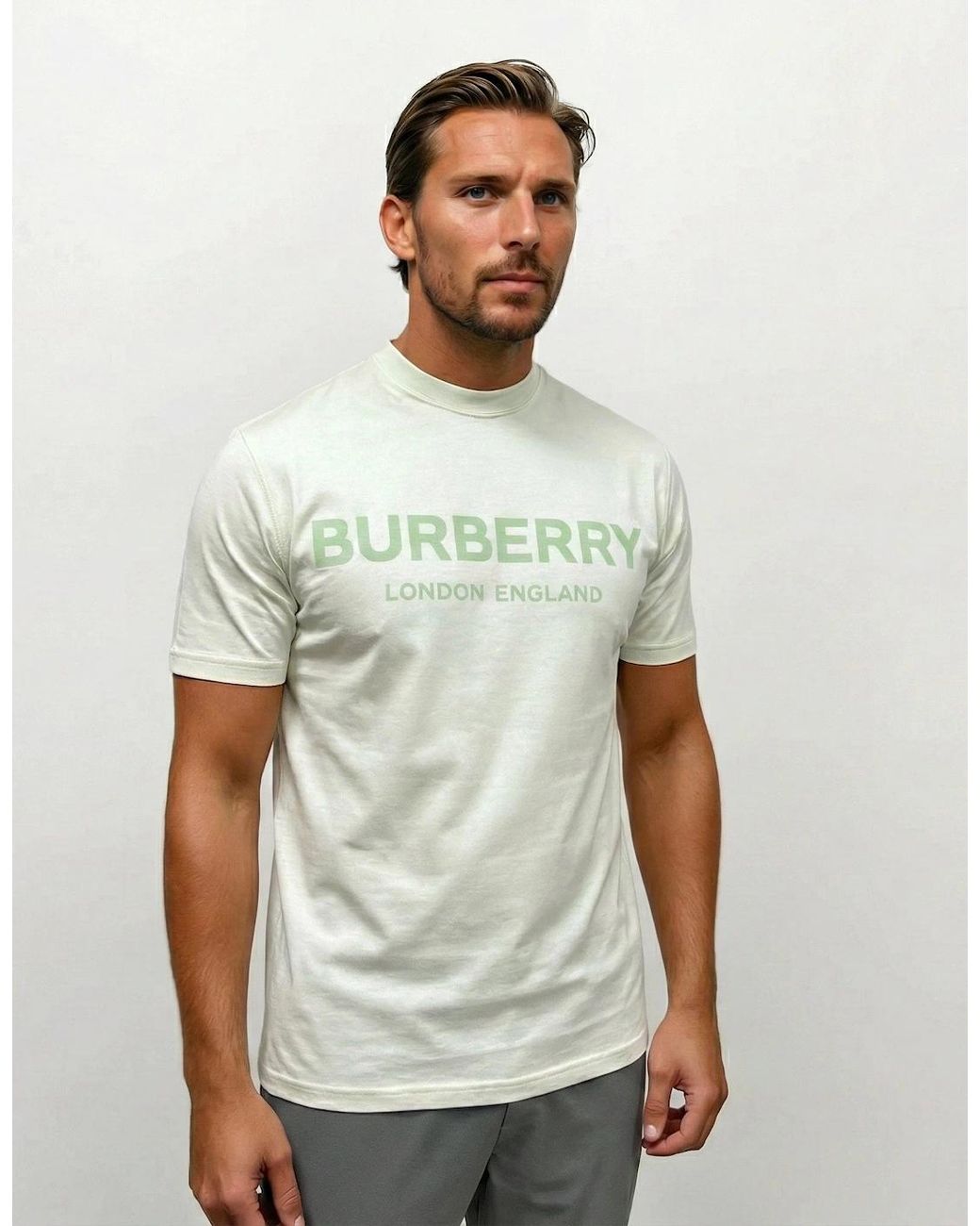Burberry Green 'Ellison' London Logo Print T-Shirt Mint for men