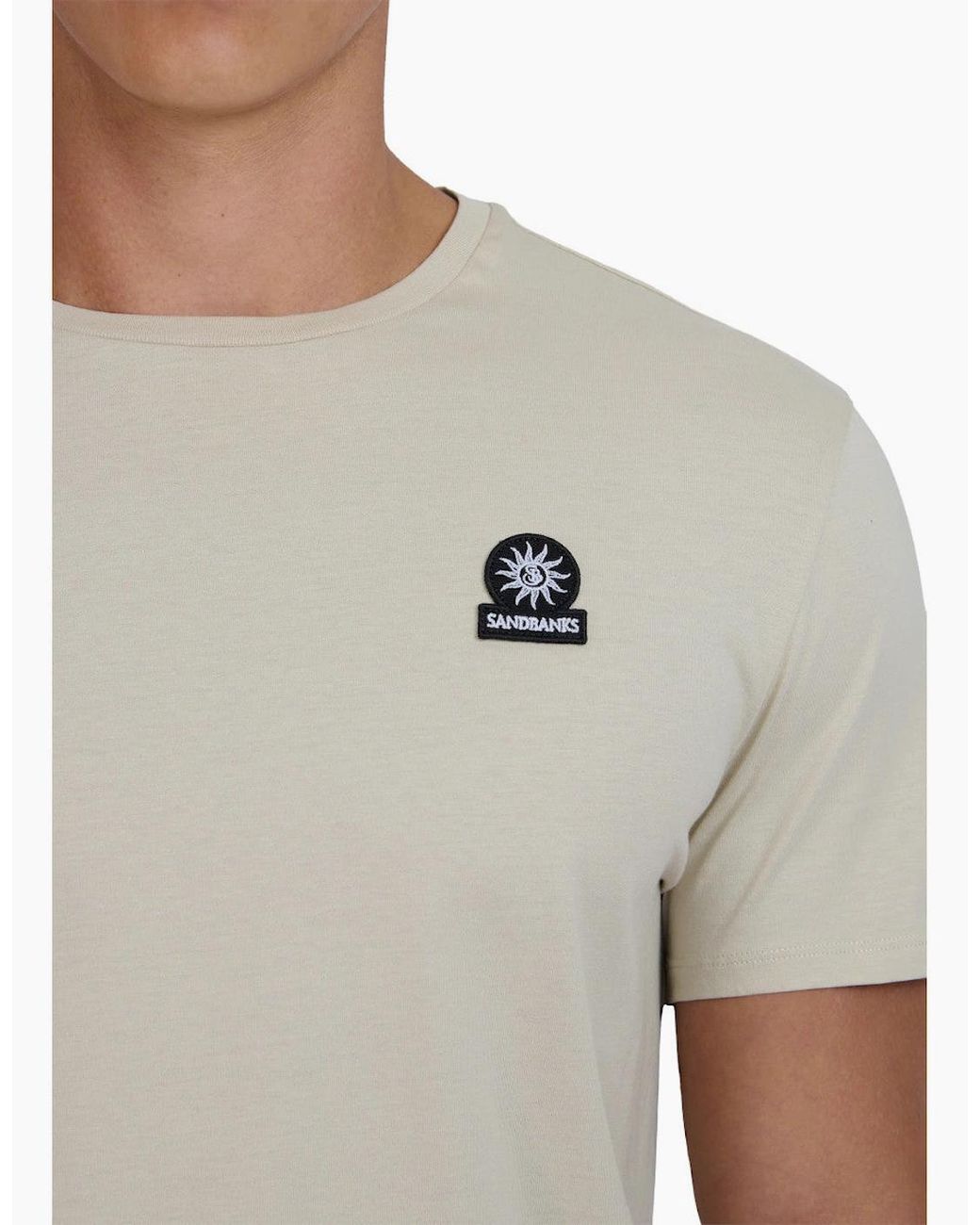 Sandbanks White Mercerised Badge T-Shirt S1-26 Stone for men