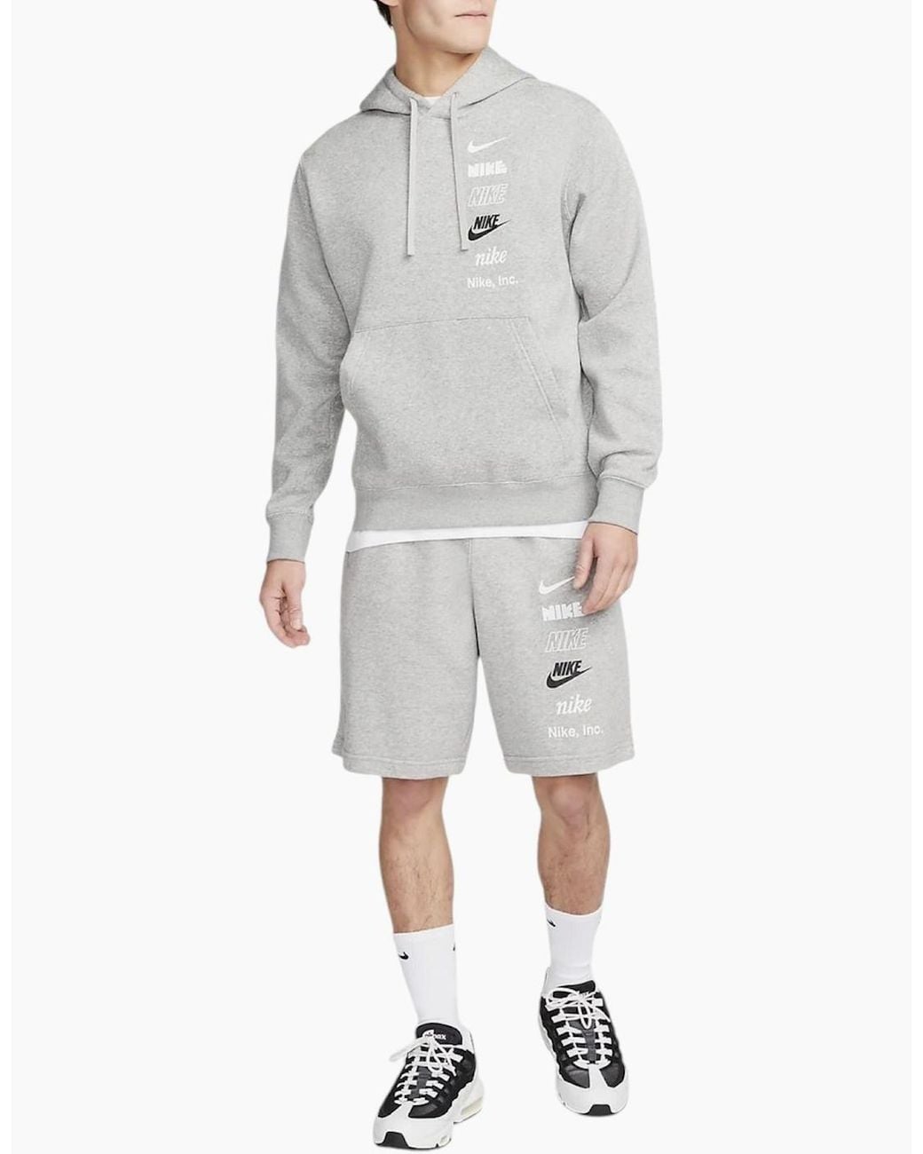 Nike Gray Dx0783 Fleece Hoodie Club Bb Stacked Long Sleeve Swoosh Pullover Hoody for men