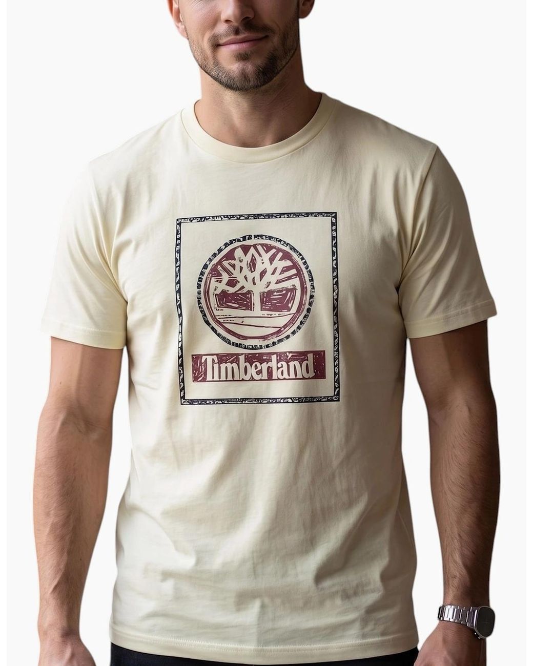 Timberland Brown T Shirts Tree Print Logo Top for men