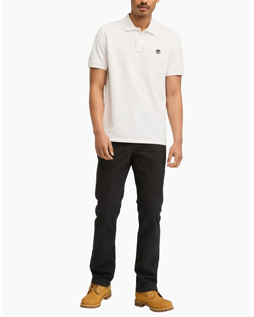 Timberland White Polo Shirt Short Sleeve Millers River Pique Cotton Polo Shirts for men