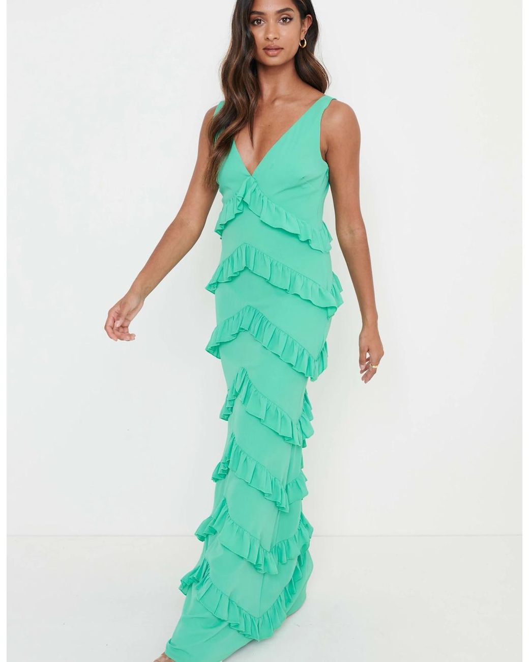 Pretty Lavish Green Piper Ruffle Maxi Dress