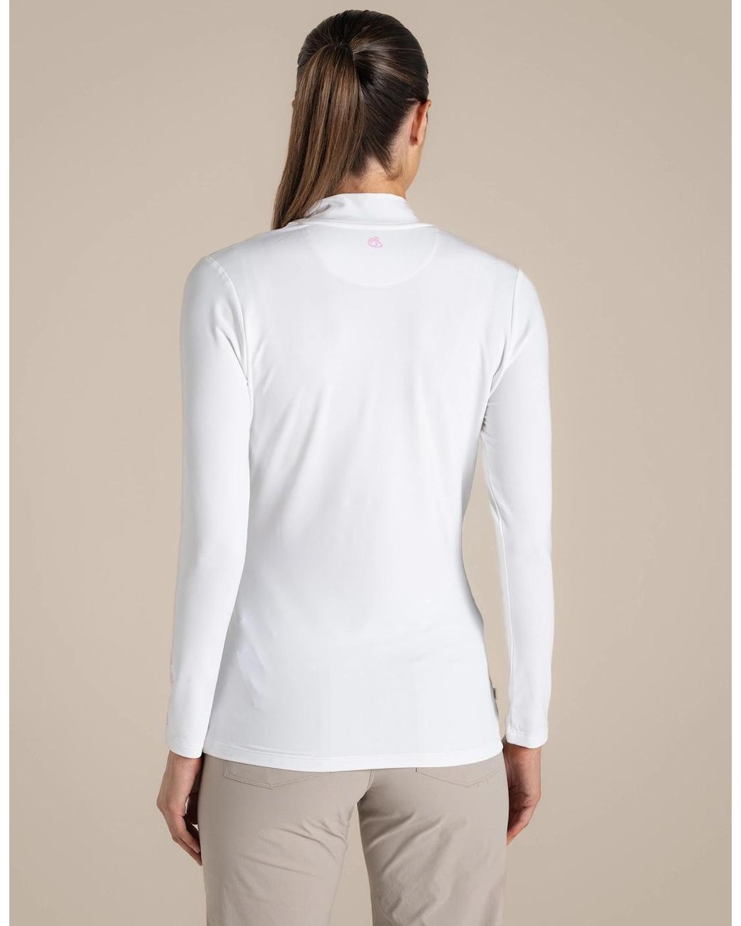 Craghoppers White Ladies Nosilife Mock Neck Long-Sleeved Golf T-Shirt