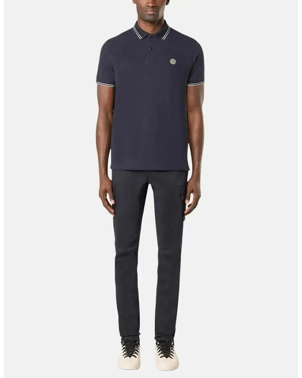 Stone Island Blue 2200007 Organic Stretch Cotton Tipped Slim Fit Polo Shirt for men