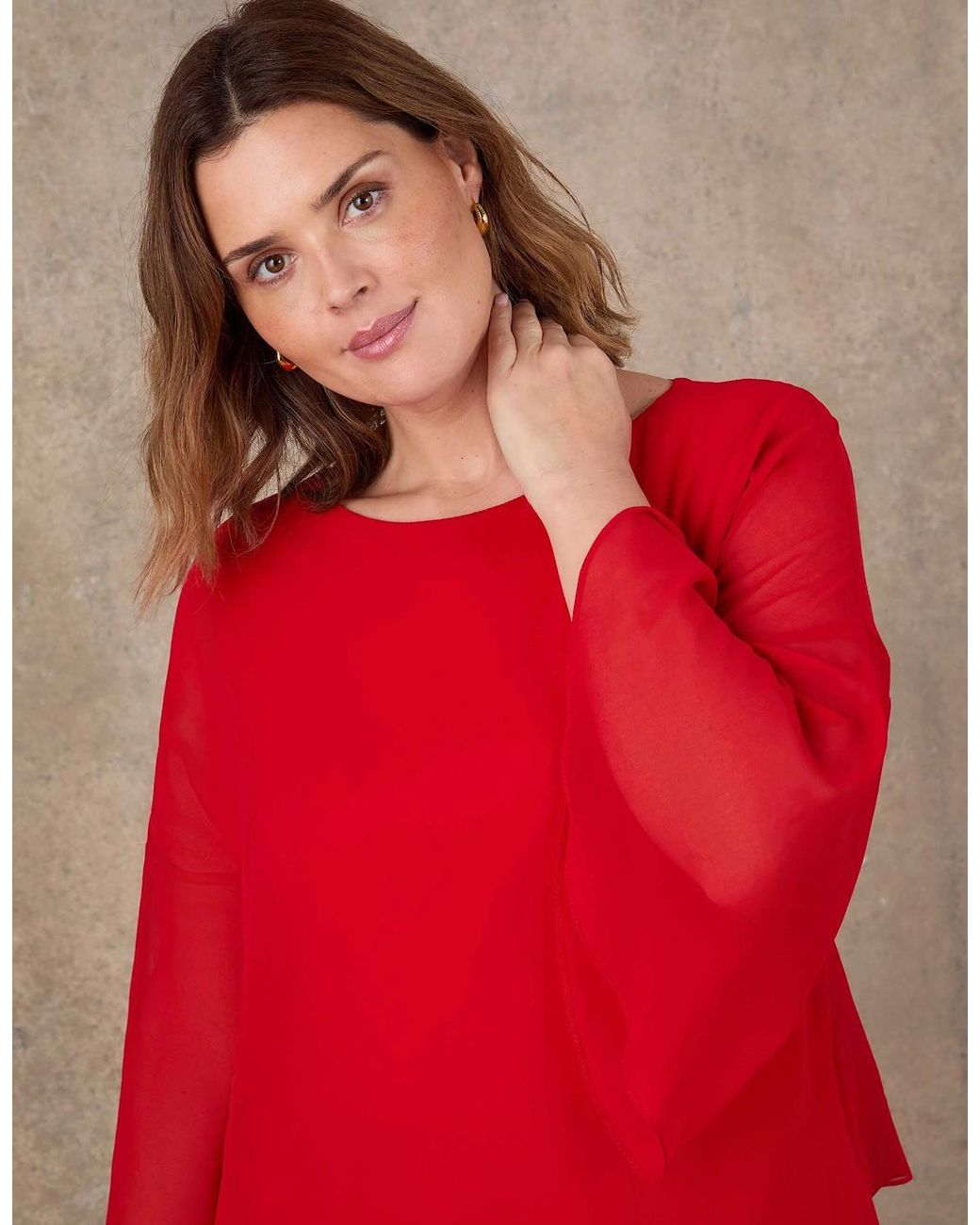 Live Unlimited London Red Angel Sleeve Overlay Top