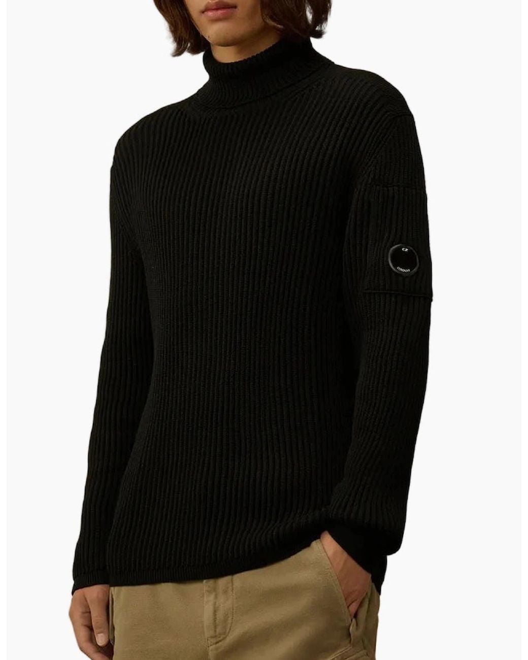 C P Company Black Re-Wool Turtleneck Lens Knit for men