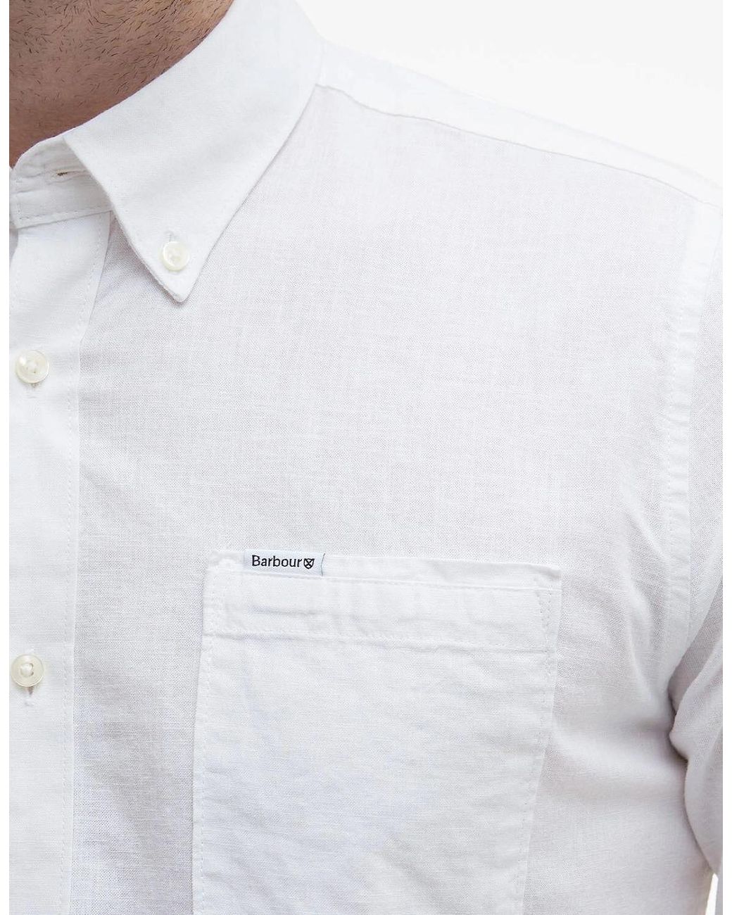 Barbour White Nelson Linen Tailored Shirt for men
