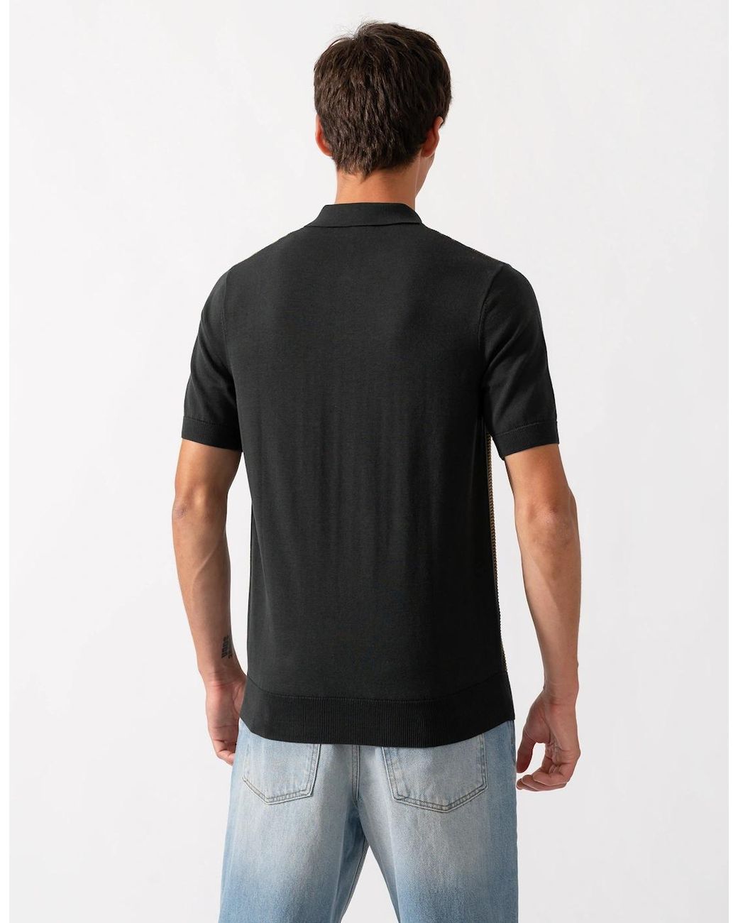 Fred Perry Black Textured Panel Knitted Polo Shirt for men