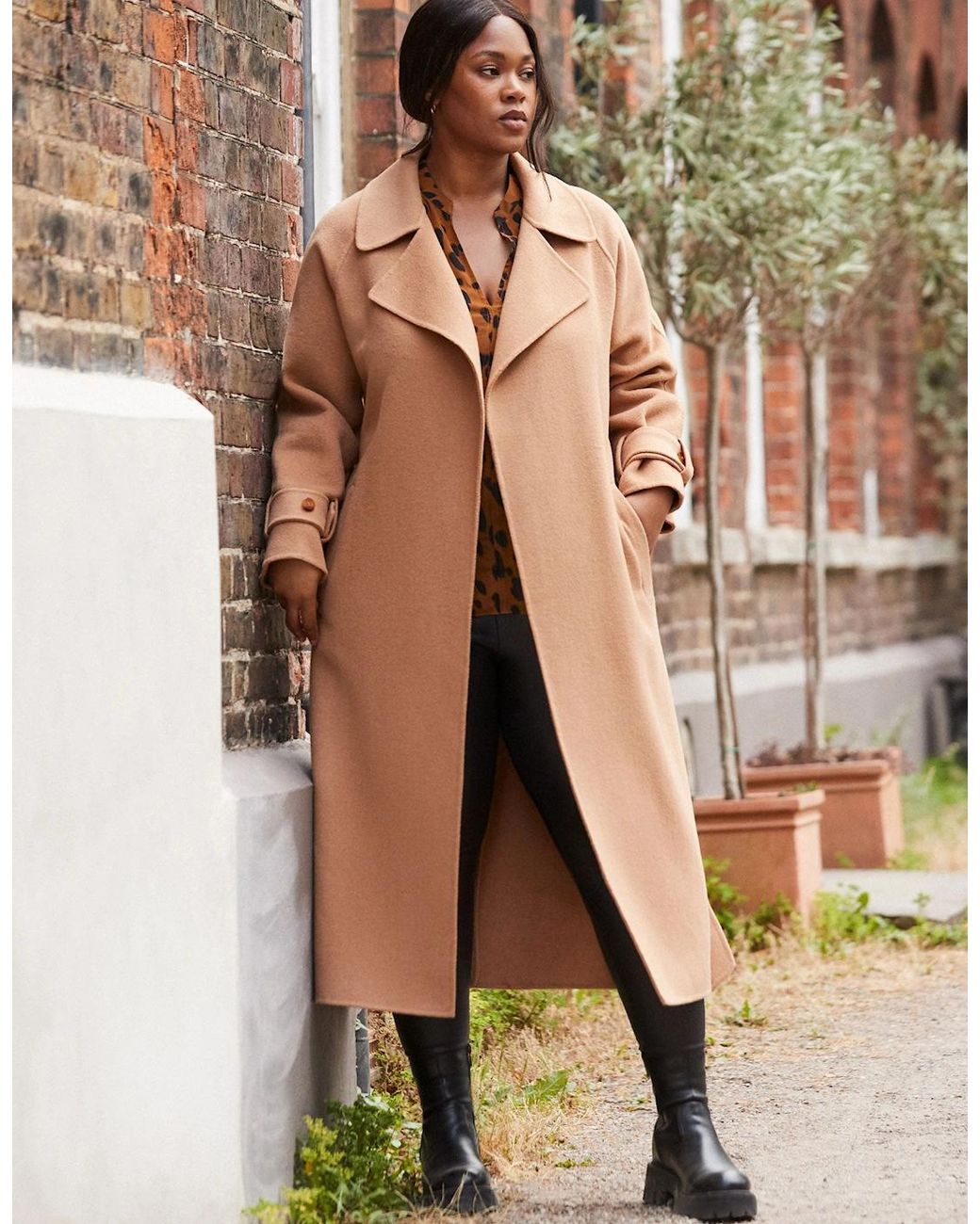 Live Unlimited London Brown Camel Wool Blend Belted Coat