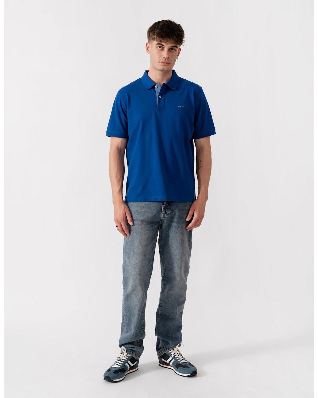 Gant Blue Regular Fit Short Sleeve Contrast Pique Rugger for men