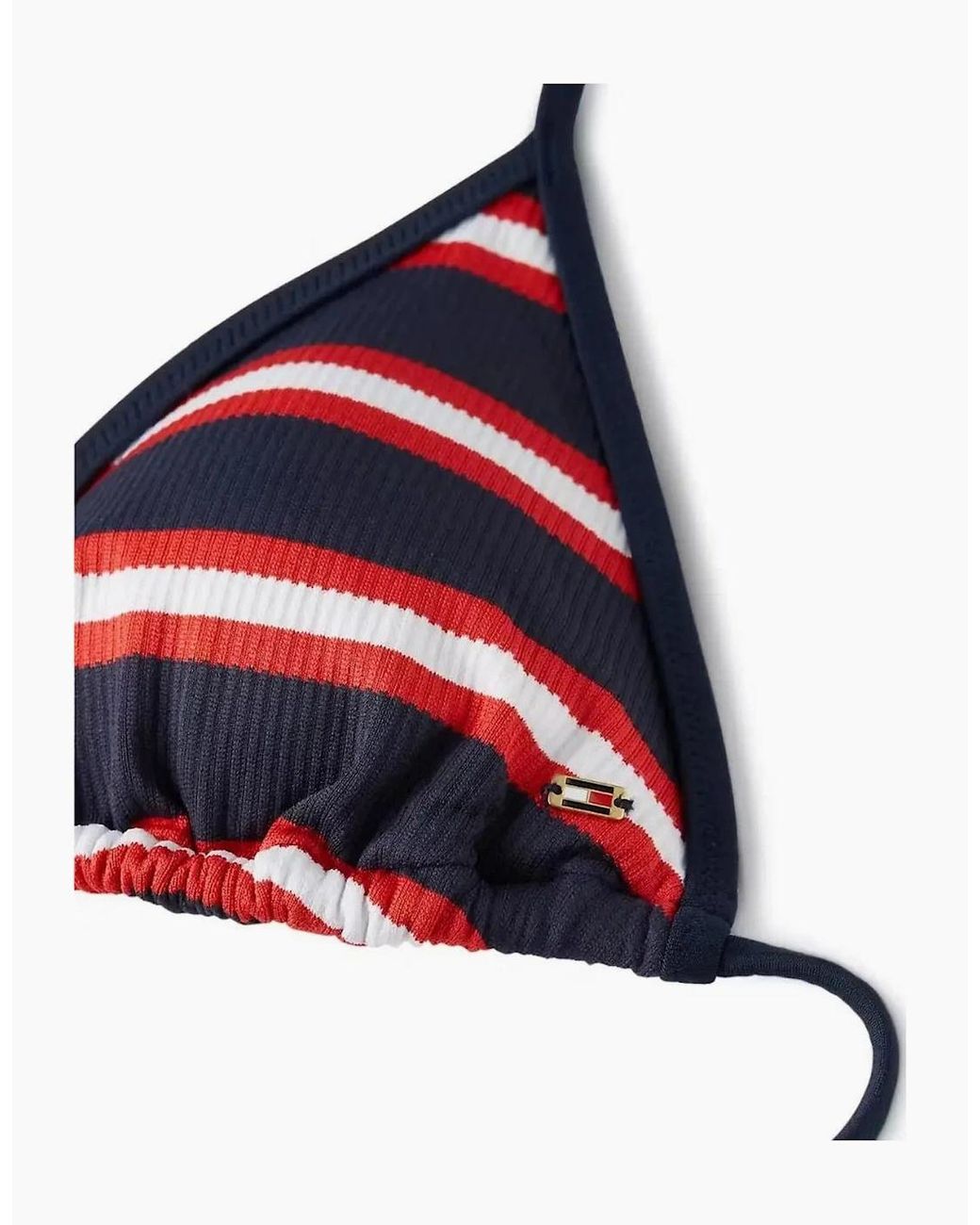Tommy Hilfiger White Th Texture Triangle Bikini Top, New Preppy Stripe