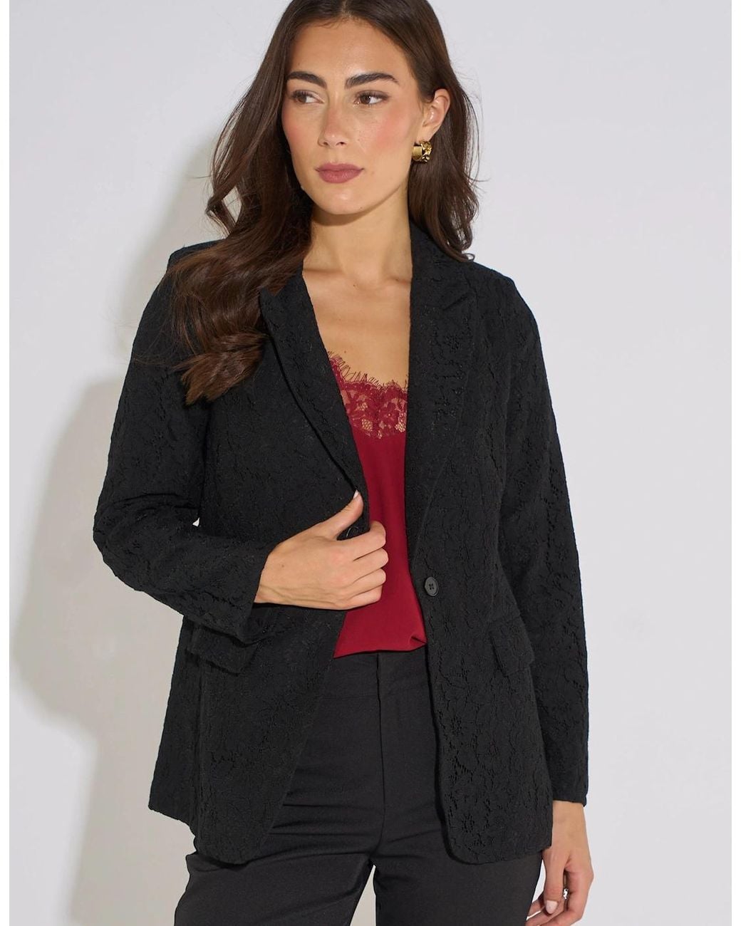 Gini London Black Lace Bonded Blazer