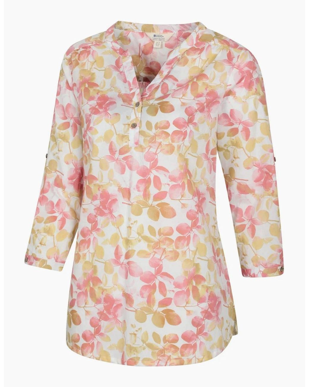 Mountain Warehouse Pink Ladies Petra Leaf Print 3/4 Sleeve Blouse