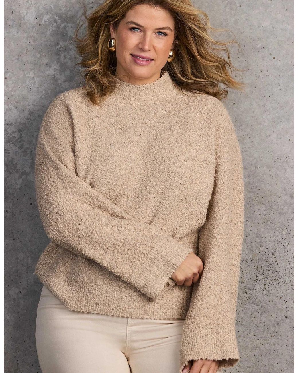 Live Unlimited London Natural Neutral Textured Wool Blend Knit Jumper