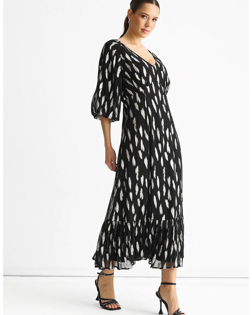Gini London Black Viscose Clipped Balloon Sleeve Maxi Dress