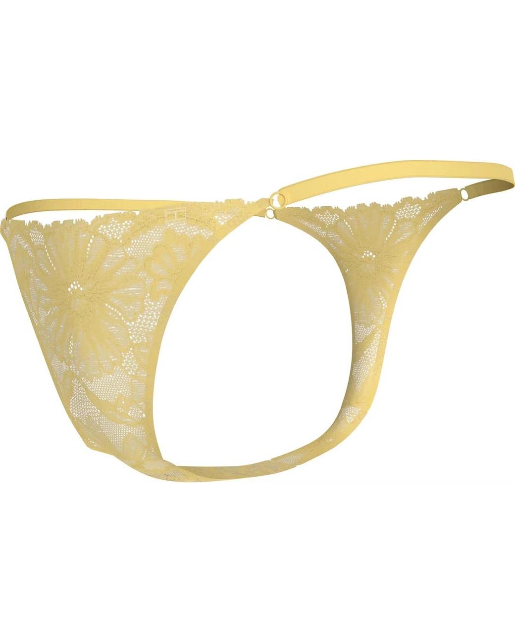 Tommy Hilfiger Black Floral Lace Tanga Thong, Citronella