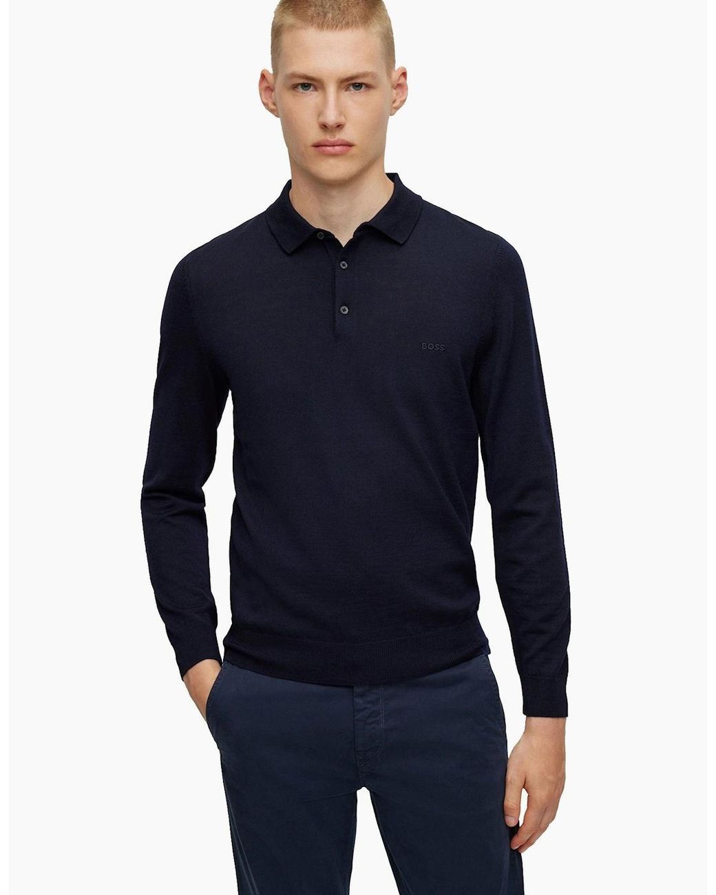 Boss Blue Boss Bono-L Long Sleeved Polo Shirt Dark for men