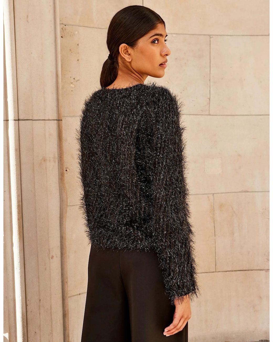 Ro&zo Black Tinsel Long-Sleeved Top