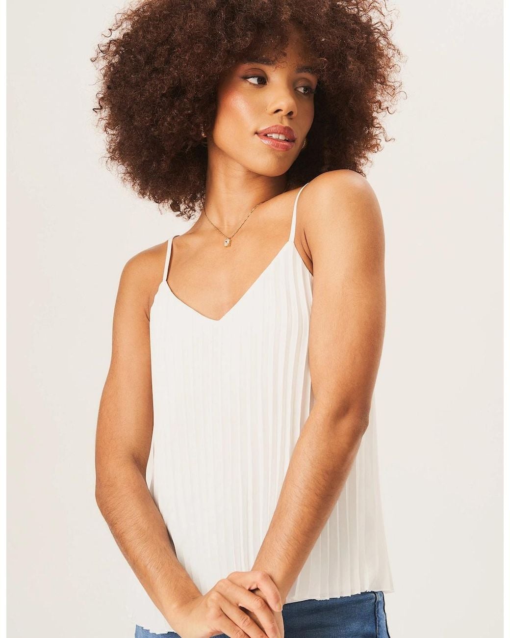 Gini London White Ivory Strappy Pleated Cami Top