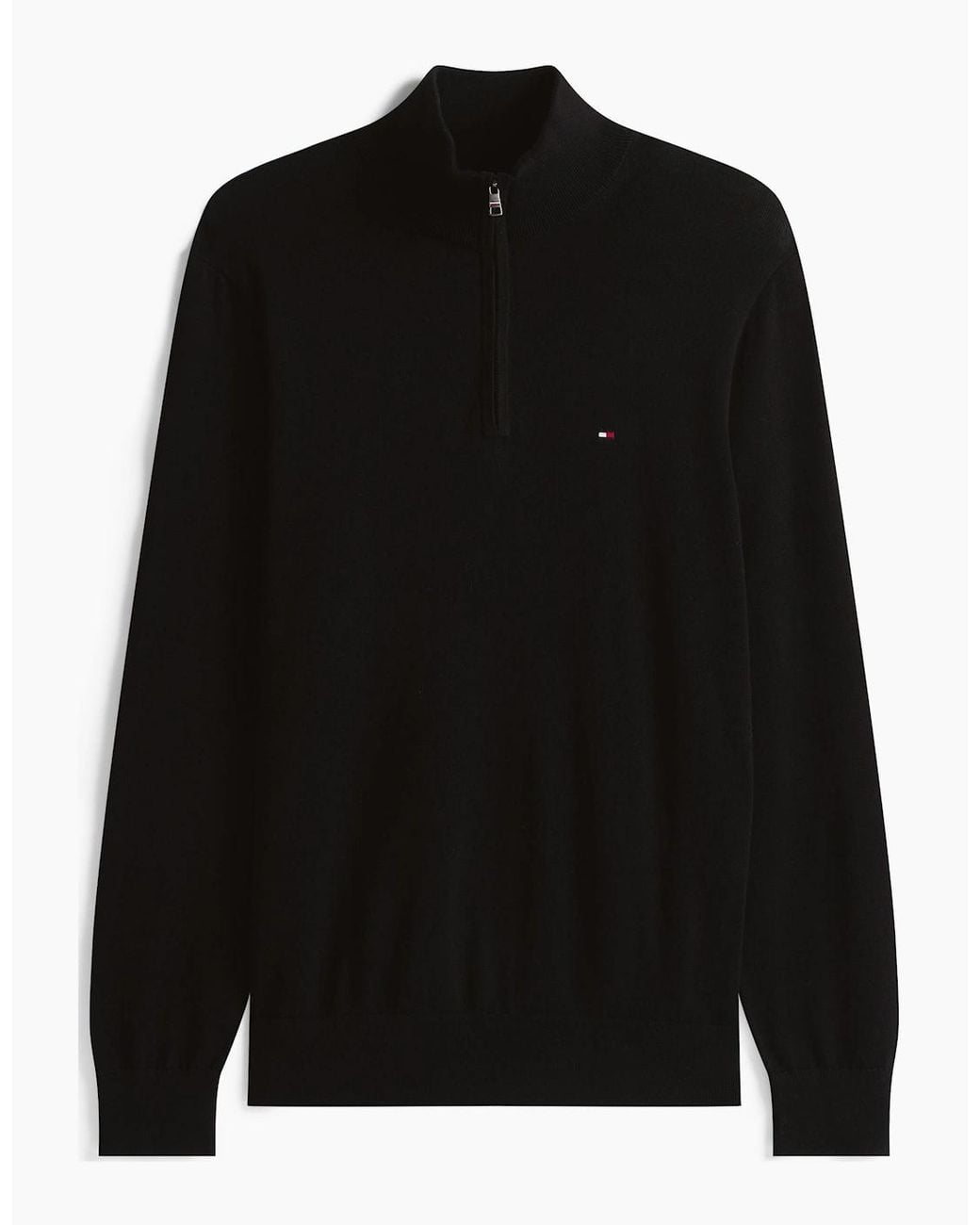 Tommy Hilfiger Black Essential Cotton 1/4 Zip Mock Sweatshirt for men